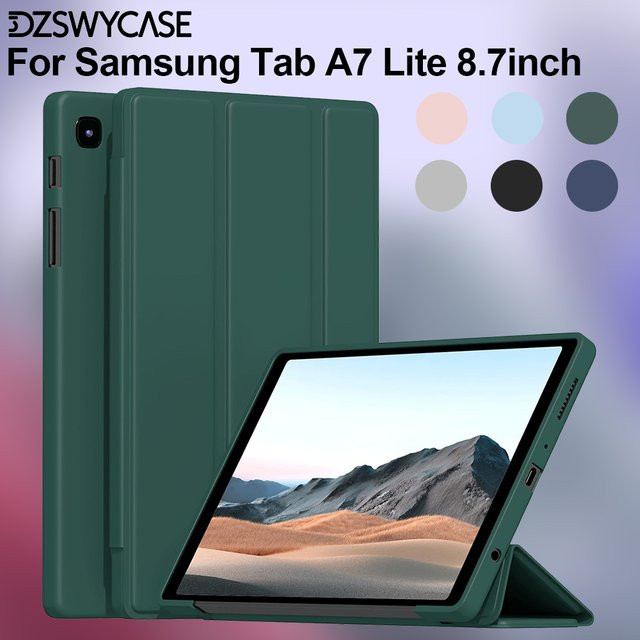 DZSWYCASE Schutzhülle für Samsung Galaxy Tab A7 Lite 8,7 Zoll 2021 mit dreifach faltbarer Standfunktion und weicher TPU-Rückseite, Schwarz oder Grün - Bild 1