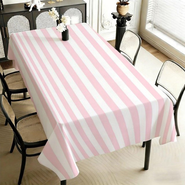 JINGYUE Pet Tischdecke mit rosa-weißem Streifenmuster, rechteckig, wasserabweisend und waschbar, B/L: 100 x 160 cm - Bild 1