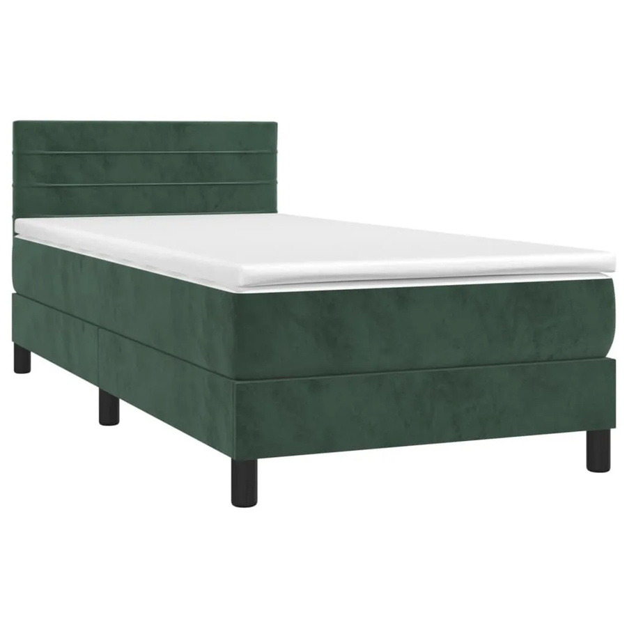 vidaXL Boxspringbett mit Matratze in Dunkelgrün aus Samt mit LED-Beleuchtung und USB-Anschluss, B/T/H: 100 x 200 x 100 cm - Bild 2