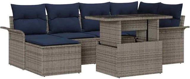 vidaXL Gartensofa-Set aus Poly Rattan in Grau-Blau mit 7-teiligem Polster-Set und integriertem Stauraum - Bild 1