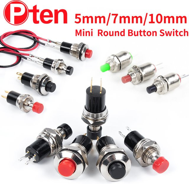 5er Set Pten Mini Runde Push Button Schalter FBS-110 Selbstschließend oder Schließend in Schwarz Rot Grün mit 5mm 7mm 10mm Durchmesser 0,5 A/125 V - Bild 1