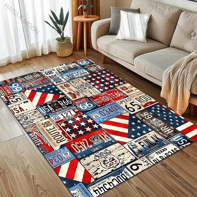 UQIDEHOME Teppich mit amerikanischem Autobahnschild-Druck in Grau, Rechteckig, B/H: 60 x 40 cm - Bild 1