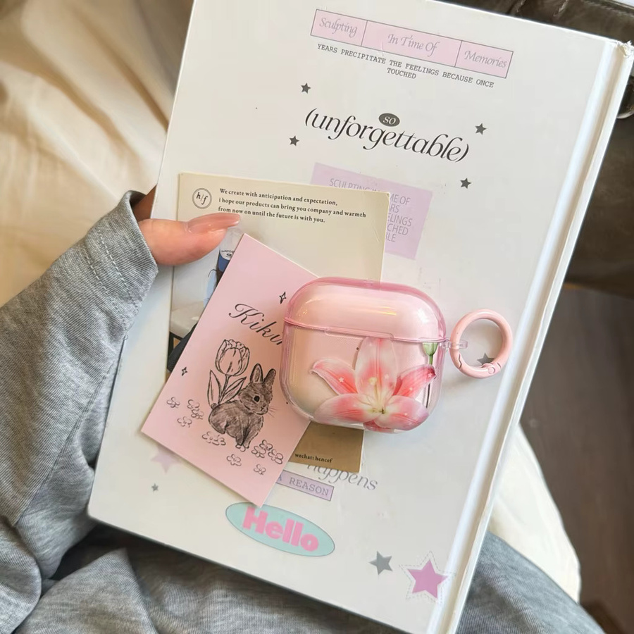 Transparente Schutzhülle mit rosafarbenen Lilienblumen-Stern-Design für Apple AirPods Pro, Pro 2, Pro 3 und AirPods 2, 3, 4 in Pink glänzend - Bild 3