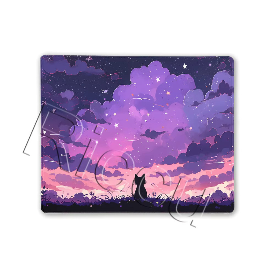 Riccu Mauspad XS Schwarzes Katzen Motiv mit Pastell-Wolken, rutschfeste Schreibtischunterlage in Schwarz und Multicolour - Bild 3