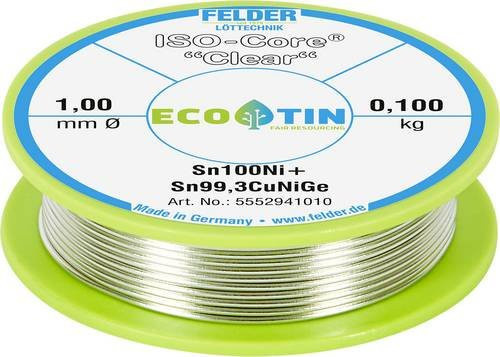 Lötdraht FELDER ISO-Core Clear mit 1mm Durchmesser und 100g Sn100Ni+ in Silber und Transparent - Bild 1