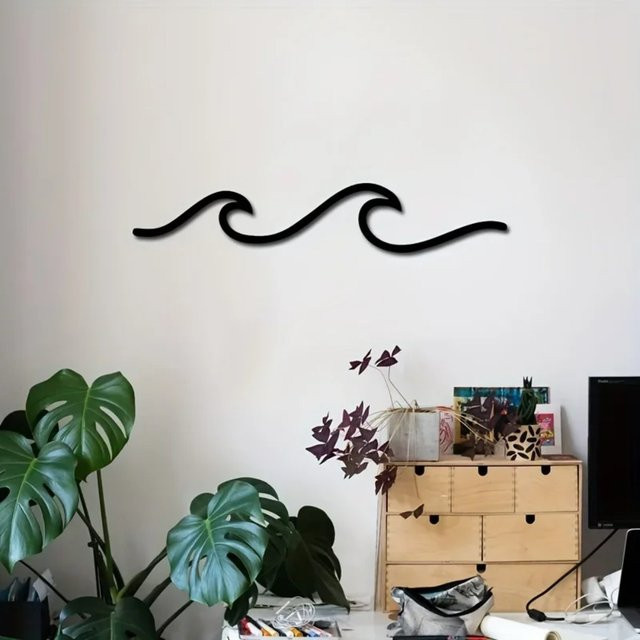 HelloYoung Metall-Wandkunst in Schwarz mit abstraktem Wellen-Design und geometrischen Linien für eine minimalistische Dekoration - Bild 1