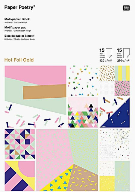 Rico Design Paper Poetry Motivpapier Block Konfetti mit Hot Foil in Gold, Silber und Multicolour, 30 Blatt, B/H: 21 x 30 cm - Bild 1