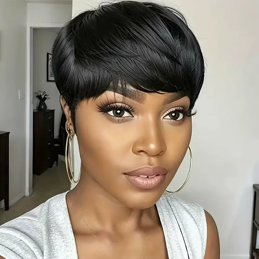 OYM HAIR Pixie-Schnitt Haarperücke, brasilianisches Echthaar, Schwarz, Damen - Bild 4