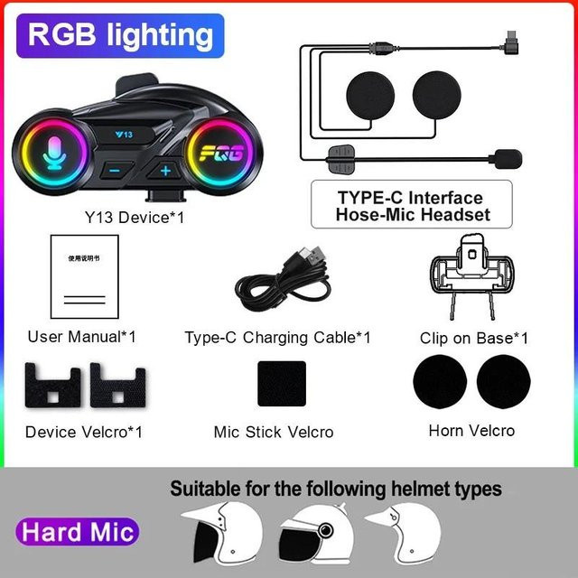 Y13 Motorradhelm Headset von YJMP Auto Parts in Schwarz: Kabelloses Bluetooth-Kommunikationssystem mit Wasserdichtigkeit, MP3-Musikplayer, Sprachsteuerung und Hard-Mikrofon für Freisprechanrufe - Bild 1
