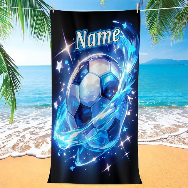 Personalisierbares Strandtuch von JMG Household Supplies mit Fußball-Motiv in Blau, weich und schnelltrocknend, B/B: 80 x 130 cm - Bild 1