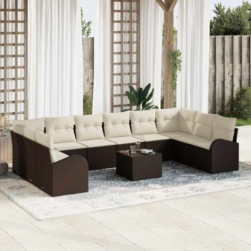 vidaXL Garten-Sofa-Set aus Polyrattan in Braun mit 11-teiliger Loungemöbel-Garnitur - Bild 1