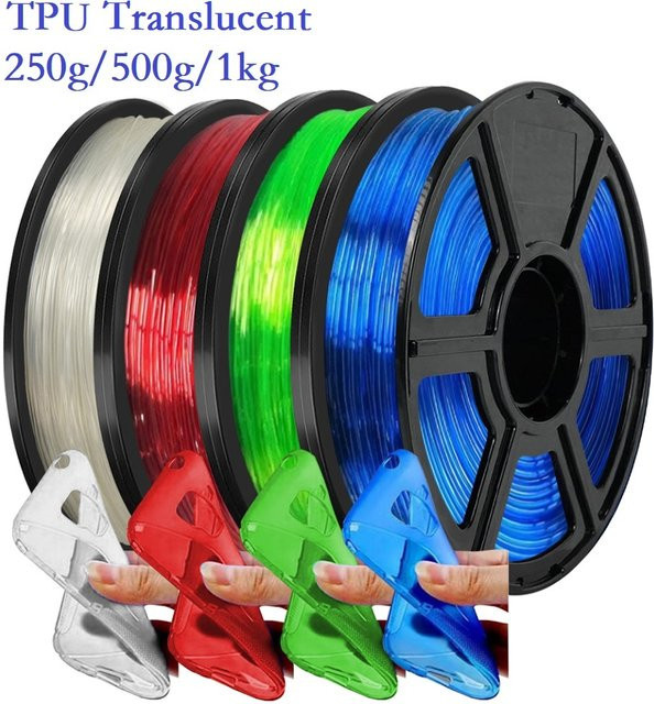 3D Maliang Flexibles TPU Filament für FDM-3D-Drucker, 1,75 mm, 95A Härte, transparent in Blau, Grün oder Rot - Bild 1