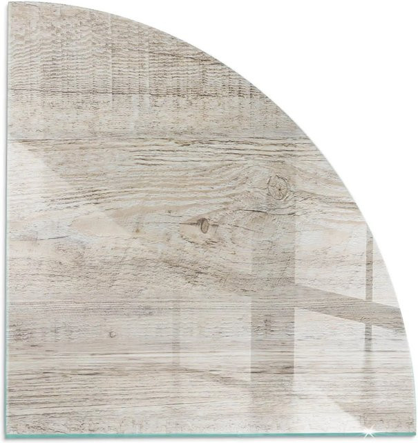 Tulup Kamin-Glasplatte Funkenschutzplatte aus Glas in Beige mit heller Holzstruktur, B/T: 100 x 100 cm - Bild 1