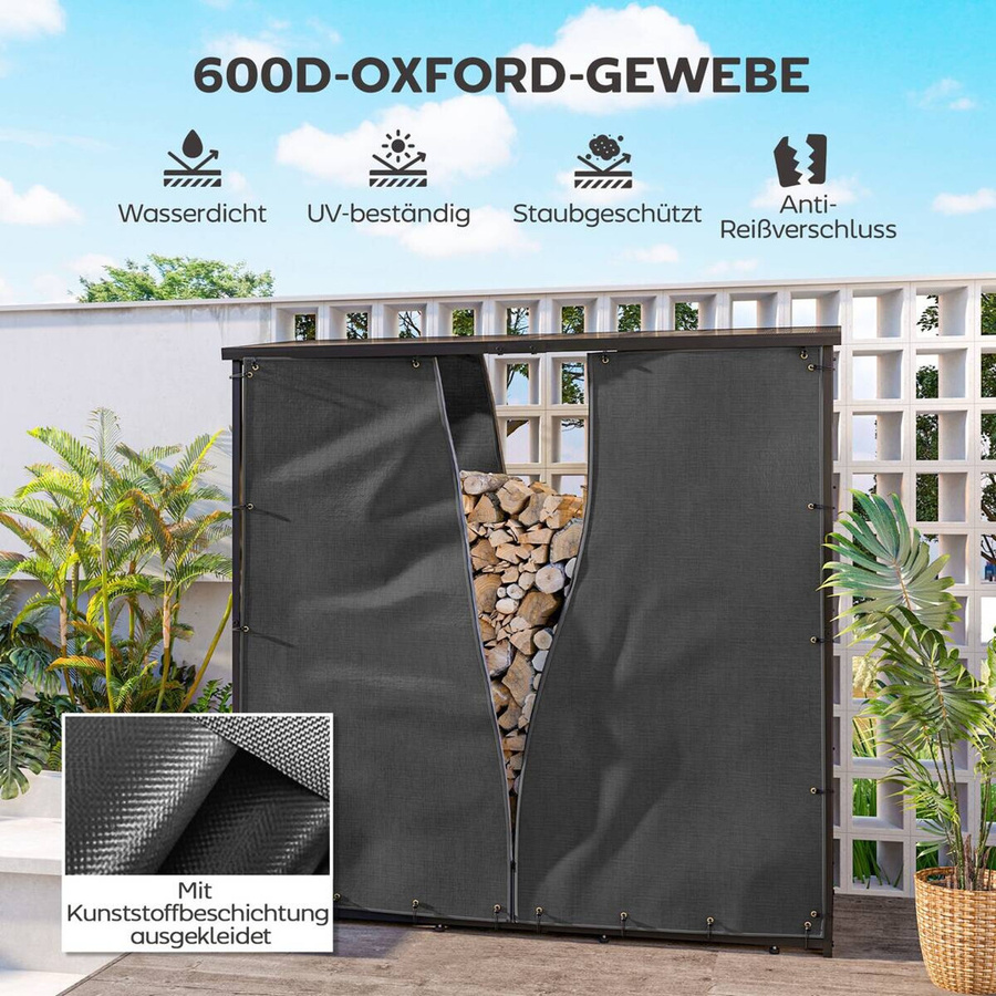Outsunny Kaminholzregal Abdeckung aus Polyester in Schwarz, B/H/L: 100 x 173 x 174 cm - Bild 2