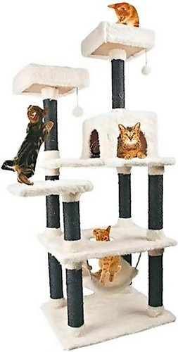 Kratzbaum White Cat von Heim in Weiß mit Höhle, Hängematte und integriertem Spielzeug, Höhe: 155 cm - Bild 1