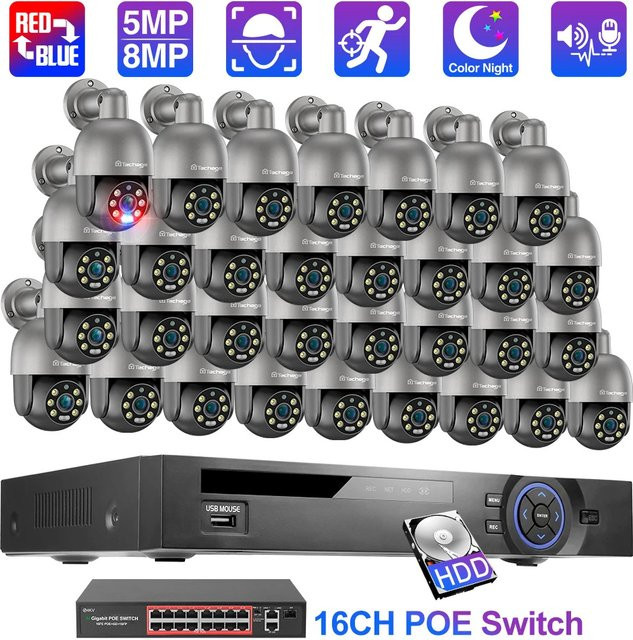 Techage 36CH Sicherheitsüberwachungskit mit 4K 5MP 8MP POE PTZ Kameras, Smart AI Human Detection, Zwei-Wege-Audio und Farbnachtvision - Bild 1