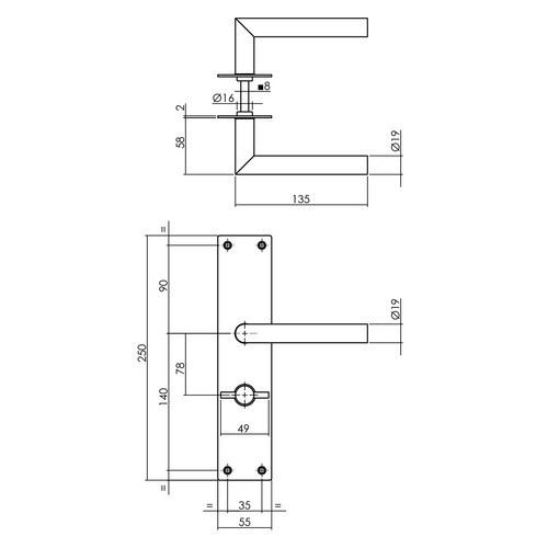 Intersteel Türdrücker Jura WC in Edelstahloptik Silber/Schwarz B: 250 mm, H: 55 mm, T: 2 mm - Bild 2