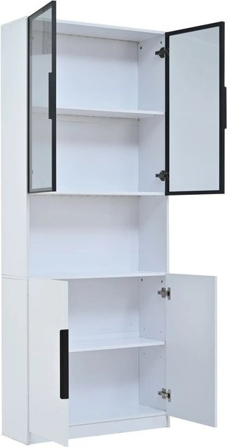 okwish Vitrine mit LED Beleuchtung und Glastüren in Weiß, modern für dein Wohnzimmer, B/T/H: 80 x 30 x 200 cm - Bild 1