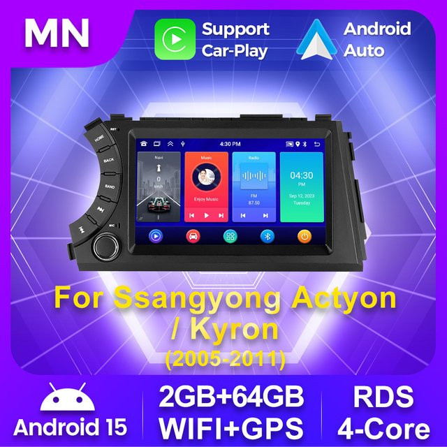 NAVIFANS Android All-in-One 2 Din Autoradio für Ssangyong Kyron Actyon 2005–2011 in Schwarz mit kabellosem Carplay, GPS und WLAN - Bild 1