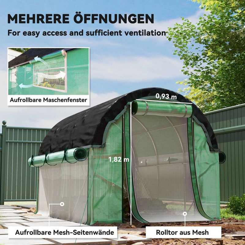 Outsunny Foliengewächshaus Grün mit 6 Fenstern und Rolltüren, UV-beständiger Folientunnel für Tomaten, B/H/L: 300 x 200 x 198 cm - Bild 5