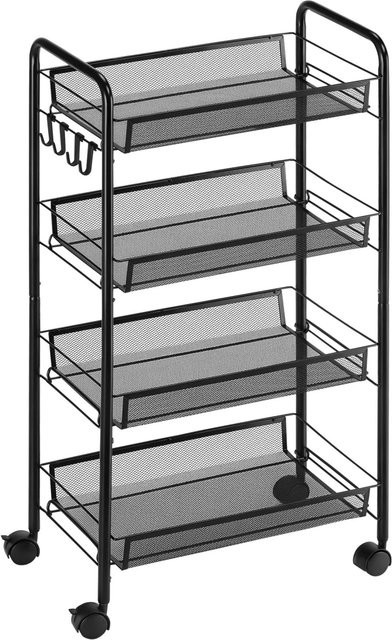 HOMCOM Servierwagen aus Stahl mit Haken und Rollen in Schwarz, B/T/H: 26,5 x 45 x 84 cm - Bild 1