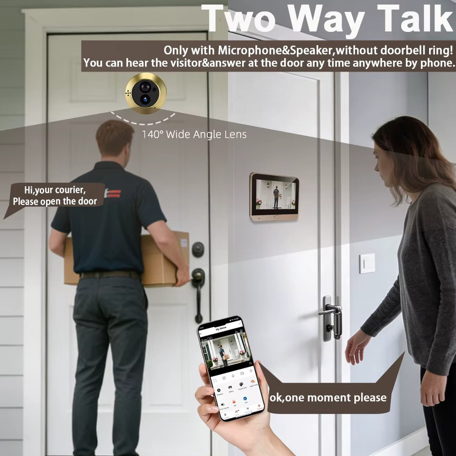 Tuya Smart Digitaler Türspion mit 3MP Kamera, 2,4G WLAN, Zwei-Wege-Audio und 140 Grad Weitwinkel in Gold - Bild 2