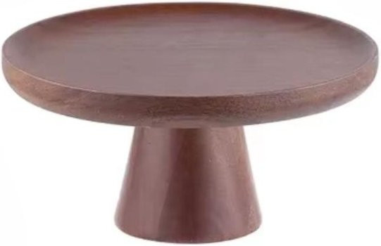 SumDish Retro-Tablett aus Massivholz in Walnussbraun, rund mit hohem Fuß - Bild 1