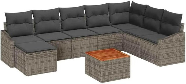 vidaXL Garten-Sofa-Set 9-teilig in Grau mit Poly-Rattan und pulverbeschichtetem Stahl - Bild 1