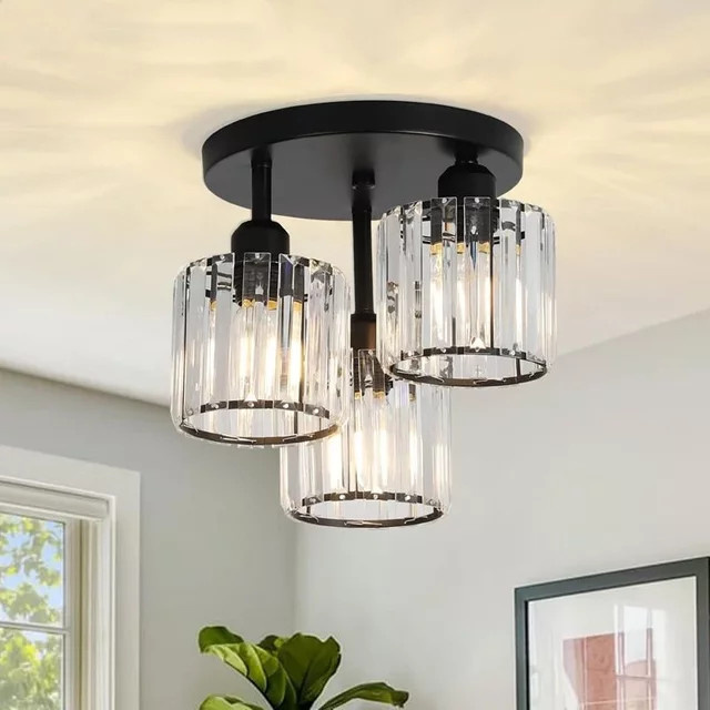 TRAZOS Moderner LED Kristall-Kronleuchter in Schwarz mit transparenten Kristallen für Wohnzimmer und Küche - Bild 1