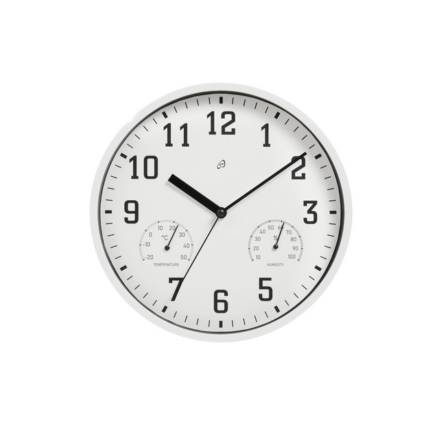 AURIOL Wanduhr mit Thermo- und Hygrometer in Weiß mit modernem Design und Silent-Funktion - Bild 1