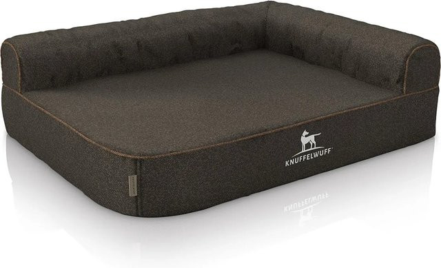 Knuffelwuff Eck Hundebett Marlie Orthopädisch Velours Schwarz B: 100 cm, T: 70 cm, Lehne Rechts - Bild 1