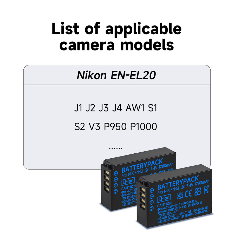 Nikon EN-EL20 EN-EL20a Ersatzakku in Schwarz für Coolpix P1000, P950, 1 J1, 1 J2, 1 J3, AW1 und DL24-500 Kameras - Bild 5