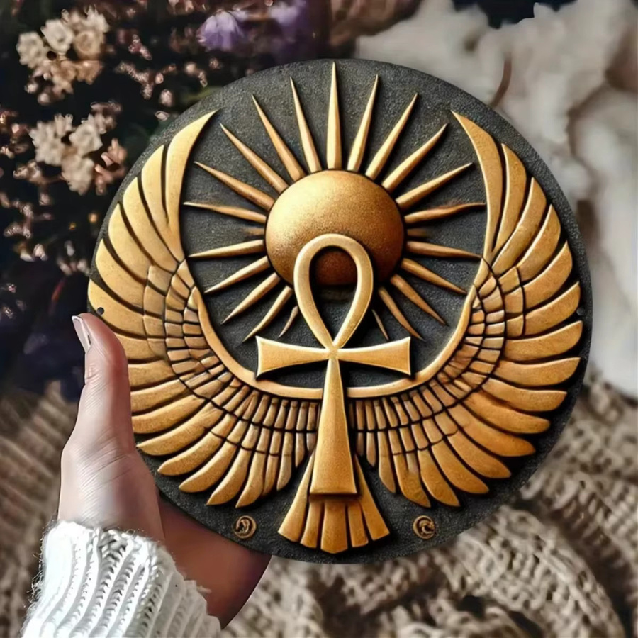 CIFBUY Retro Ankh & Ra Sun Wandkunst Gold Rund Abstrakt - Bild 4
