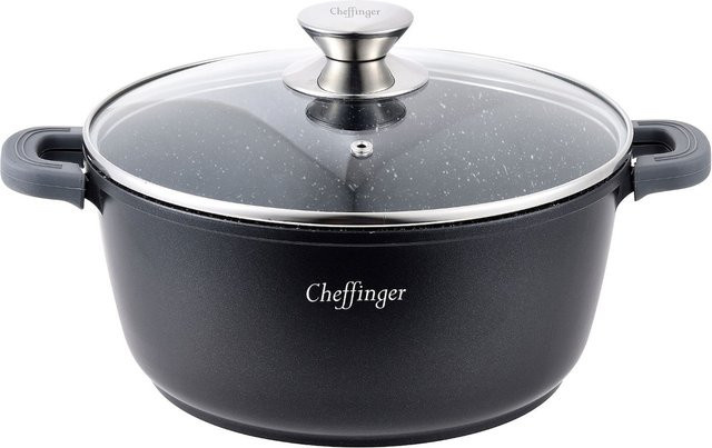 Cheffinger Kochtopf aus Aluguss mit Keramikbeschichtung und Glasdeckel, Schwarz, Durchmesser: 36 cm - Bild 1