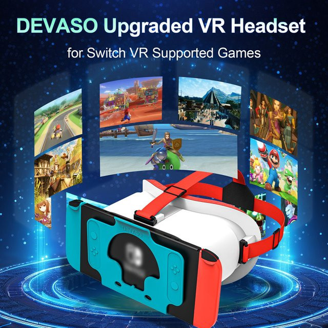 DEVASO 3D HD VR-Brille für Nintendo Switch und Nintendo Switch OLED mit verstellbarem Kopfband in Blau - Bild 1