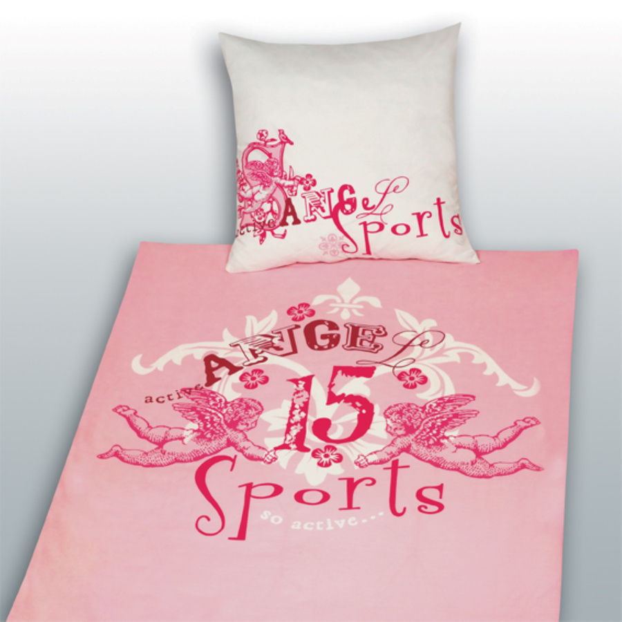 Herding Linon Kinder Mädchen Bettwäsche Angel Sports in Rosa mit Engel Motiv, B/H: 135 x 200 cm und Kissen 80 x 80 cm - Bild 1
