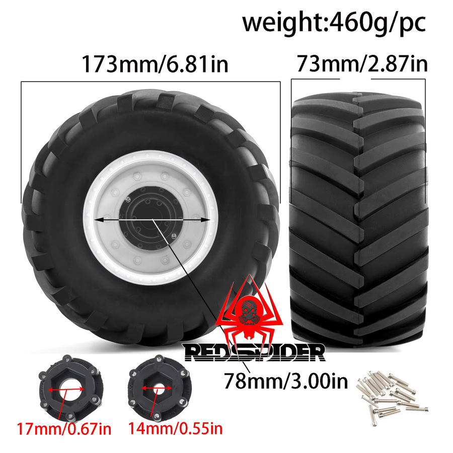 LKW-Reifen Räder, 2-teiliges Set, schwarz, 1/8, 12 mm/17 mm Sechskant - Bild 2