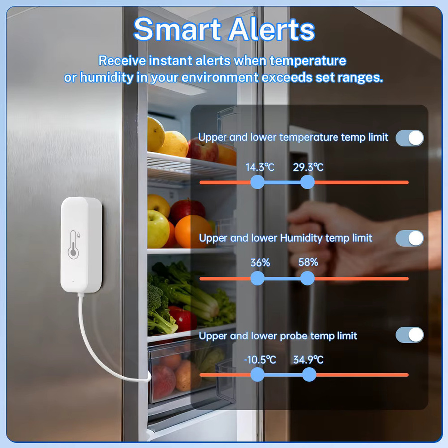 RightSitu Tuya Smart WiFi Zigbee Temperatur- und Feuchtigkeitssensor mit externer Sonde, digitales Hygrometer-Thermometer in Weiß, kompatibel mit Alexa und Google - Bild 3