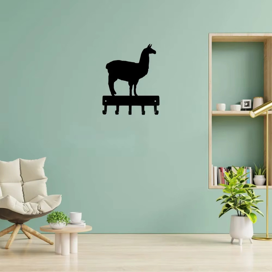 CIFBUY Alpaka-Farm Metall-Wanddekoration Schlüsselhalter in Schwarz, Rustikales Hängeregal für den Eingangsbereich, Breite: 23,5 cm, Höhe: 15,2 cm, Tiefe: 15,2 cm - Bild 4
