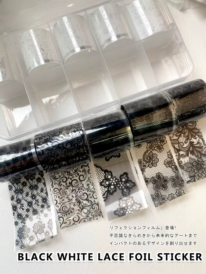 TSZS Nageltransferfolien, 10 Rollen, Weiß und Schwarz, Blumen-Design - Bild 3