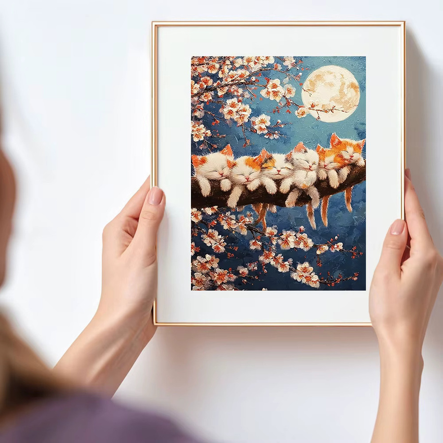 Huacan Diamant-Malset Katze und Mond mit runden Steinen, Motiv Tier-Landschaft in Multicolour, B/H: 30 x 20 cm - Bild 3