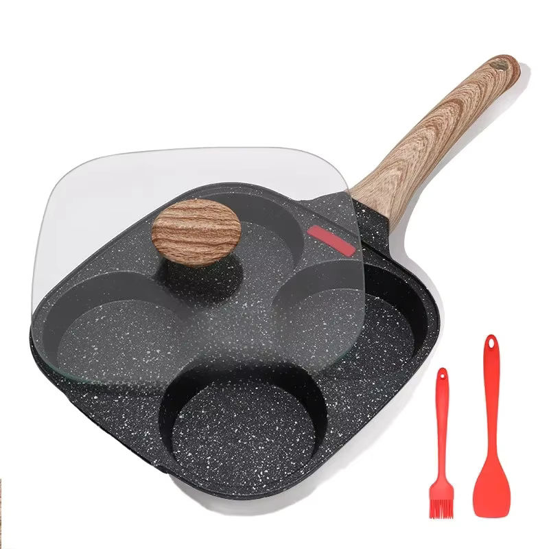 Antihaft 4-Loch-Omelettpfanne mit Glasdeckel aus Keramik in Beige für Induktion - Bild 6