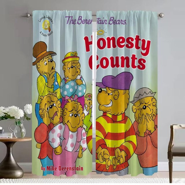 Berenstain Bears Verdunkelungsvorhänge Set aus Tüll für Schlafzimmer und Wohnzimmer, 2 Stück, Mehrfarbig, Breite: 50 cm, Höhe: 70 cm - Bild 1