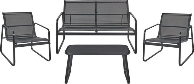 Beliani Lounge Set BARREA in Schwarz aus pulverbeschichtetem Stahl mit Textilene-Sitzflächen und Kissen für Garten und Terrasse - Bild 1