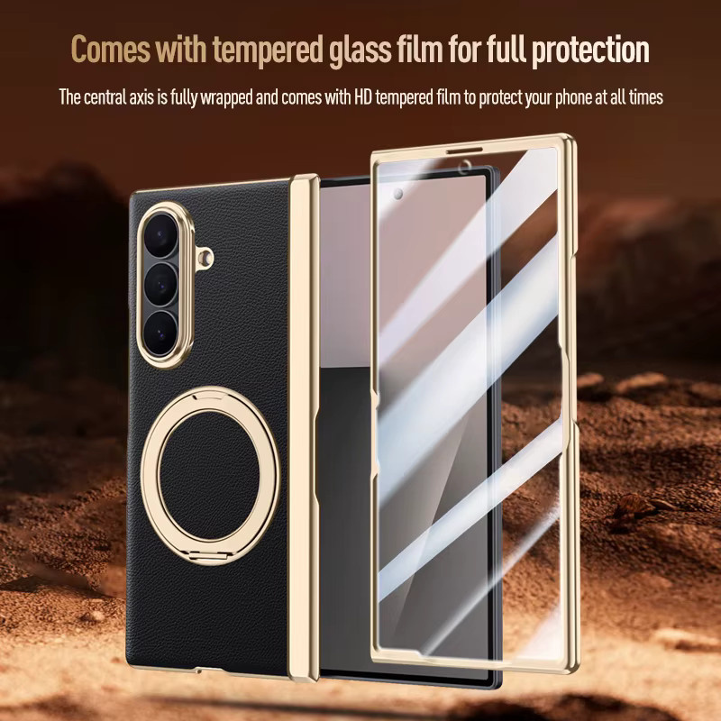 Samsung Galaxy Z Fold 7 Lederhülle mit 360 Grad schwenkbarer Halterung und magnetischem Anti-Drop-Schutz sowie gehärtetem Glas - Bild 5