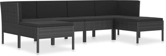 vidaXL 6-tlg Garten-Lounge-Set aus Poly Rattan in Schwarz mit Auflagen und Ottoman im L-Shape Design - Bild 1