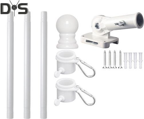 DYS Home Decor Fahnenmast zur Wandmontage aus Metall mit 3 Abschnitten und 360 Grad Drehung in Weiß - Bild 1
