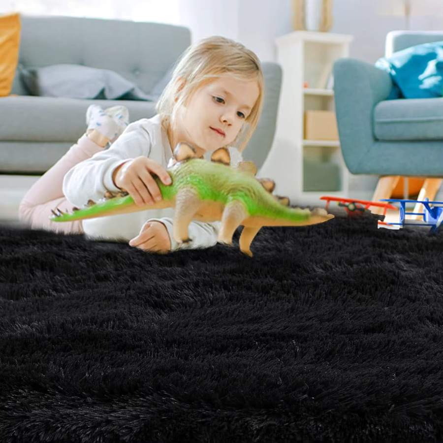 Garvee Runder Shaggy Teppich Schwarz, Flauschiger Hochflor-Teppich mit Rutschfester Unterseite, Weiche Bodenmatte für Wohnzimmer und Kinderzimmer, Durchmesser: 100 cm - Bild 2
