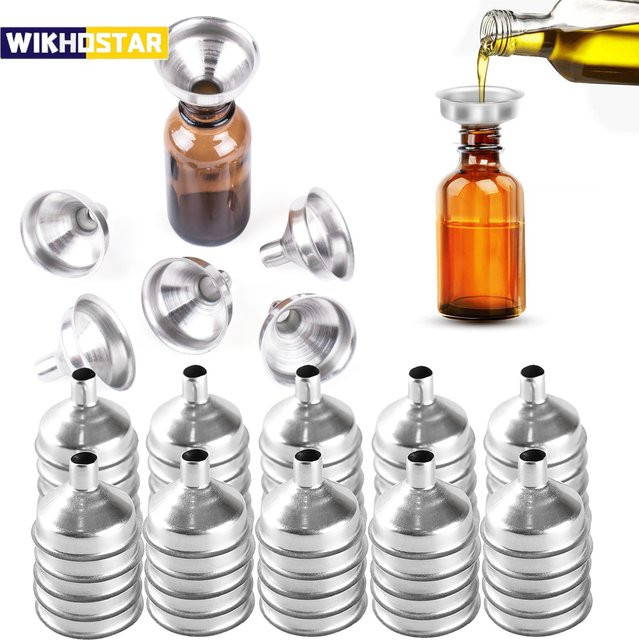 WIKHOSTAR Mini-Trichter Set aus Metall mit abnehmbarem Filter, 10 Stück, Silber und Schwarz - Bild 1