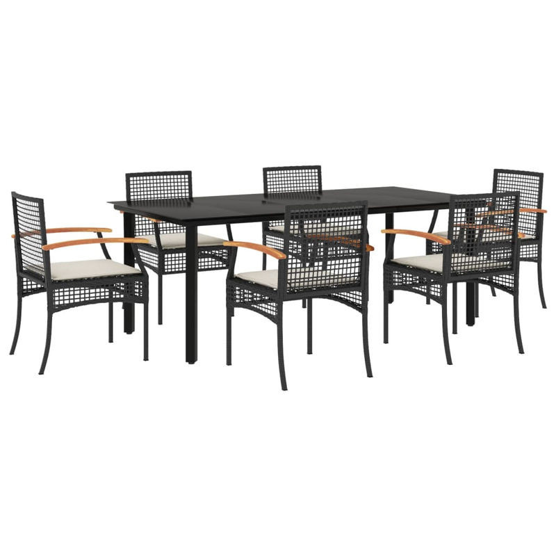 Vidaxl Gartenmöbel-Set aus Polyrattan mit Kissen und Glastisch, 7-teilig, Schwarz - Bild 1